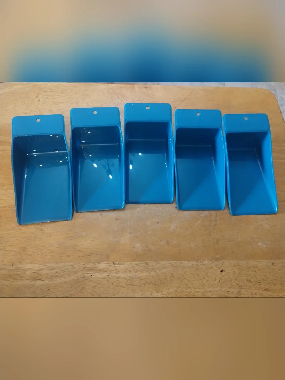 NEW Tupperware Scoop Set of 5 Blue Wall Mount Hanging Scoops Pantry Pet Food